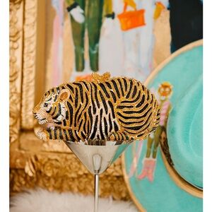 Judith March Gold and Black Tiger Clutch